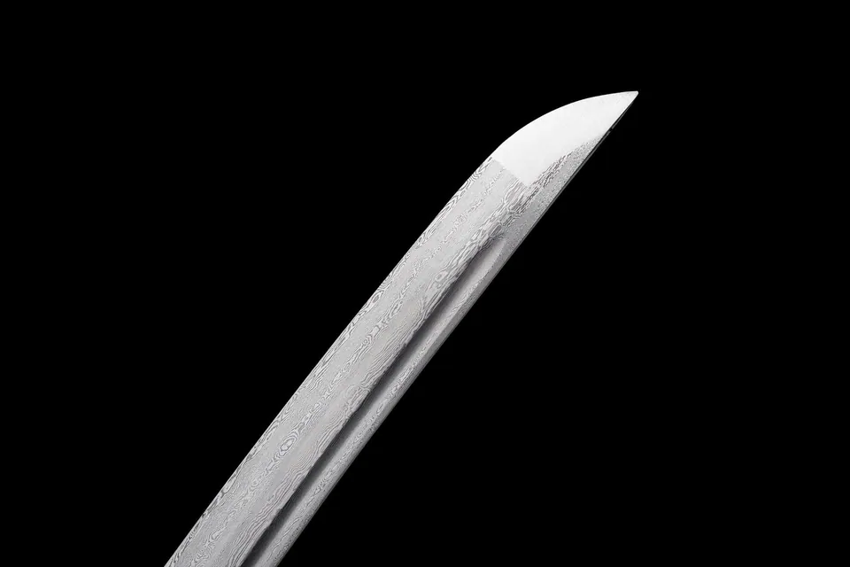 Wakizashi Ginryū en acier de Damas, saya noire à dragon d'argent, vue 7