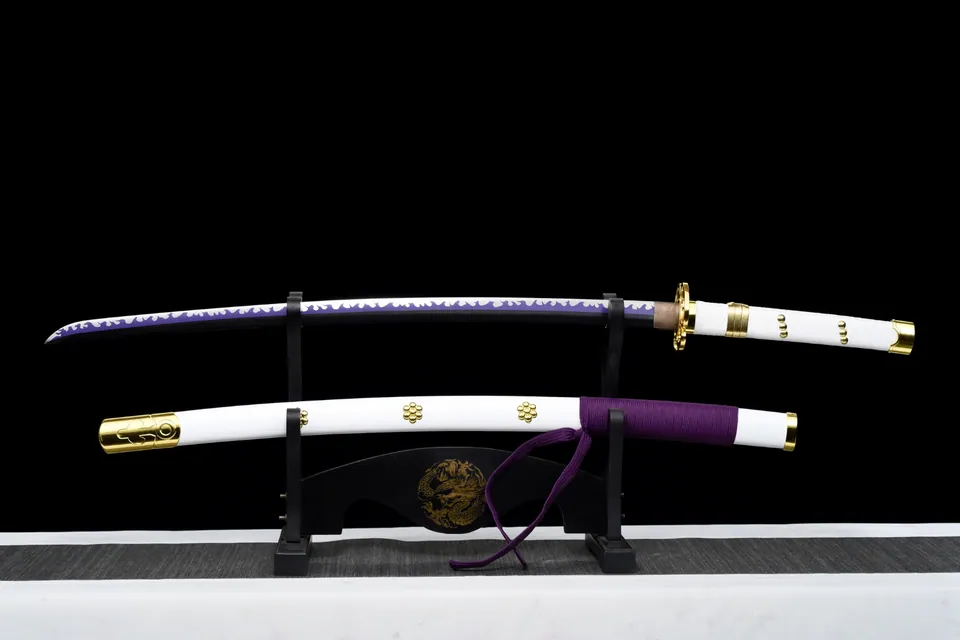 Katana Ame no Habakiri inspiré de One Piece, acier carbone 1060, vue 2