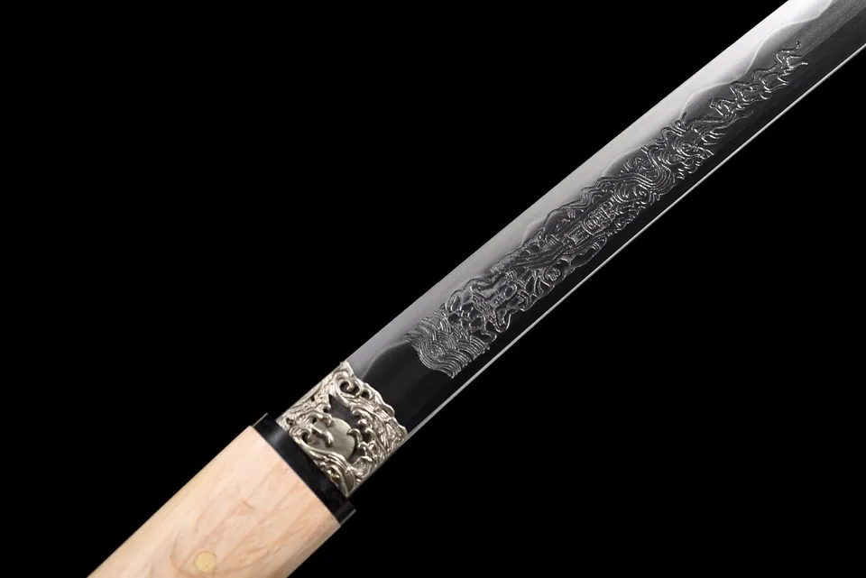 Katana Arashi-kage en acier damas, hamon et poli miroir, vue 6