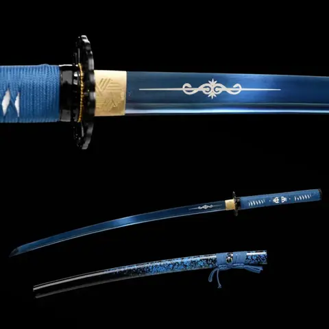 Katana Chie en acier au manganèse à lame bleue, saya bleu