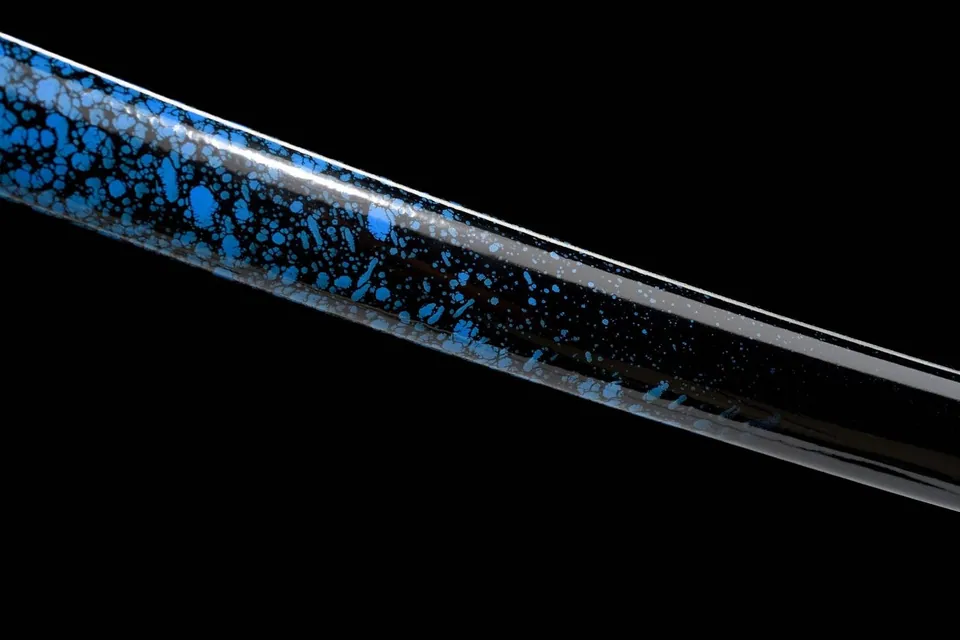 Katana Chie en acier au manganèse à lame bleue, saya bleu, vue 6