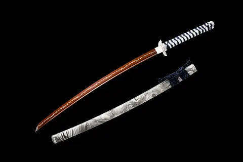 Katana Dairiseki en acier au manganèse, lame rouge, saya en bois