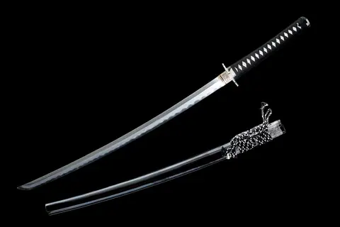 Katana Densetsu en acier san mai, tsuba en laiton doré et argenté