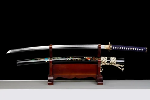 Katana Edo no Hana en acier san mai, saya laqué scènes Edo
