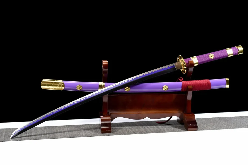 Katana Enma One Piece en acier 1060, tsuba en fer sculpté, vue 5