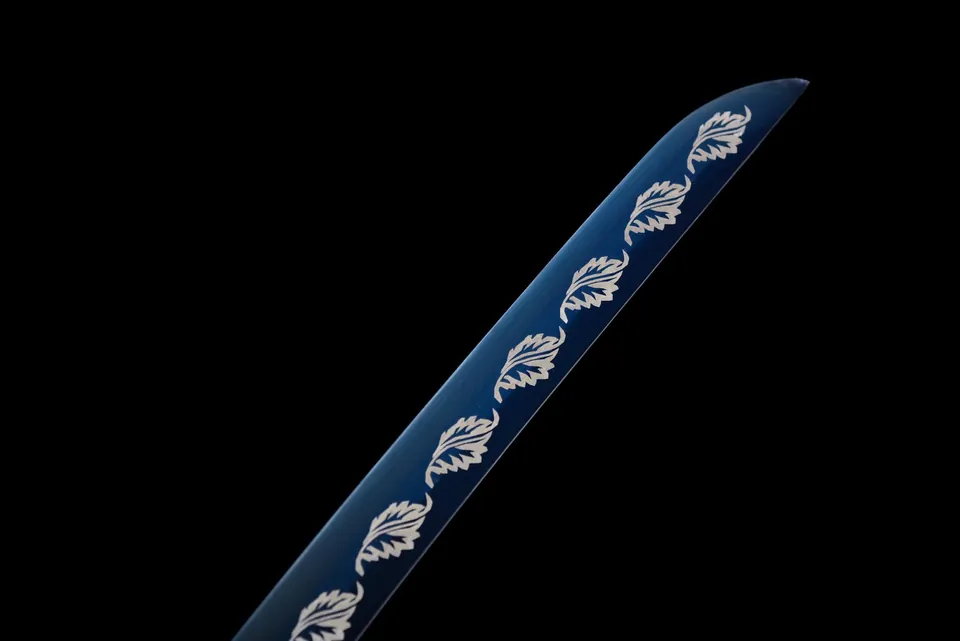 Katana Fuyu en acier au manganèse, lame bleue, saya en bois, vue 6
