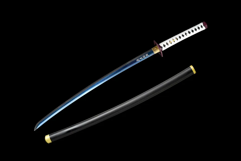 Katana Giyu Tomioka V2 inspiré de Demon Slayer, acier carbone 1060, vue 2