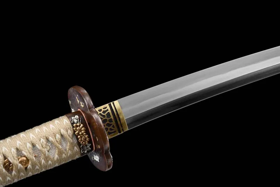 Katana Ha en acier kobuse T10 et damas, tsuka en galuchat, vue 3