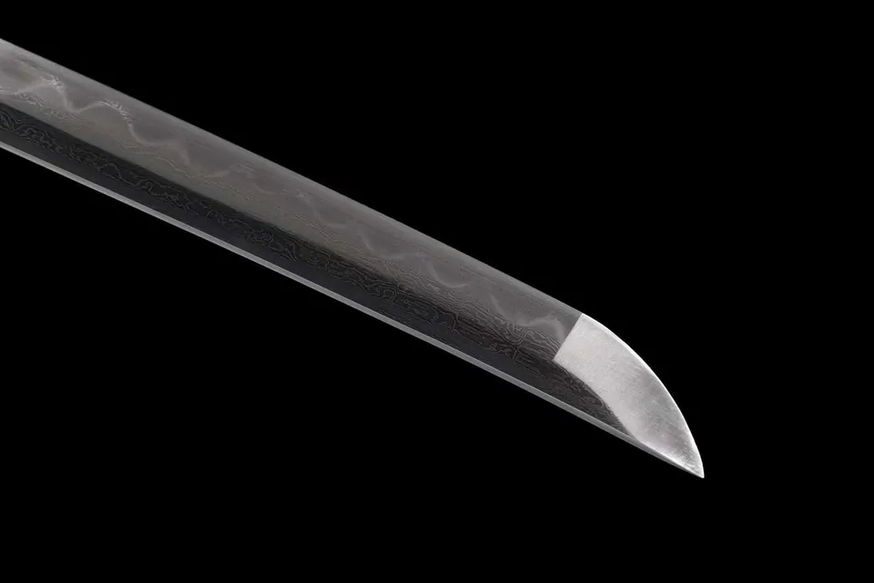 Katana Hakugin en acier de Damas à hamon, saya bleu, vert et noir, vue 5