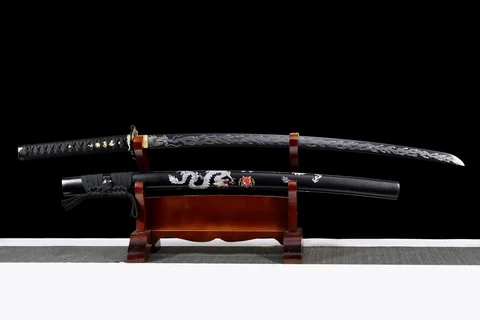 Katana Hakuryū-tō en acier 1060, montures aux dragons
