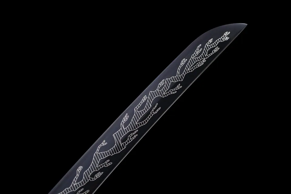 Katana Hakuryū-tō en acier 1060, montures aux dragons, vue 5