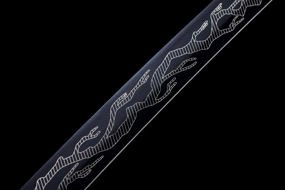 Katana Hakuryū-tō en acier 1060, montures aux dragons, vue 6