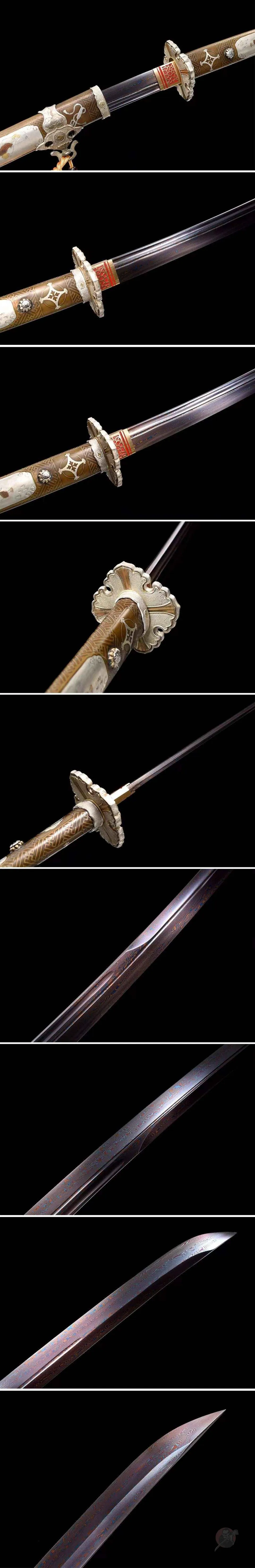 Katana Hasunohana en acier damas, saya en cuivre sculpté, 115 cm, vue 4