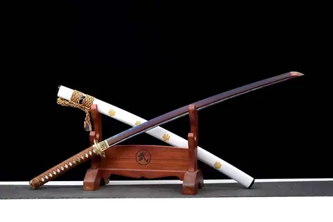 Katana Heiwa en acier T10, lame violette, hamon et gorge