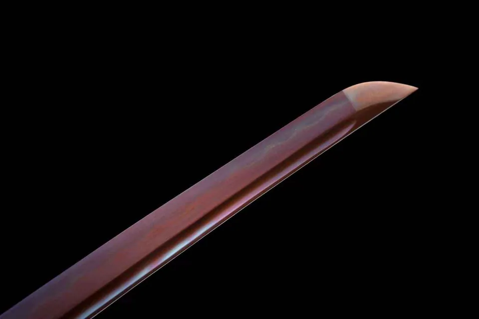 Katana Heiwa en acier T10, lame violette, hamon et gorge, vue 4