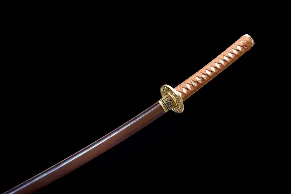 Katana Heiwa en acier T10, lame violette, hamon et gorge, vue 6