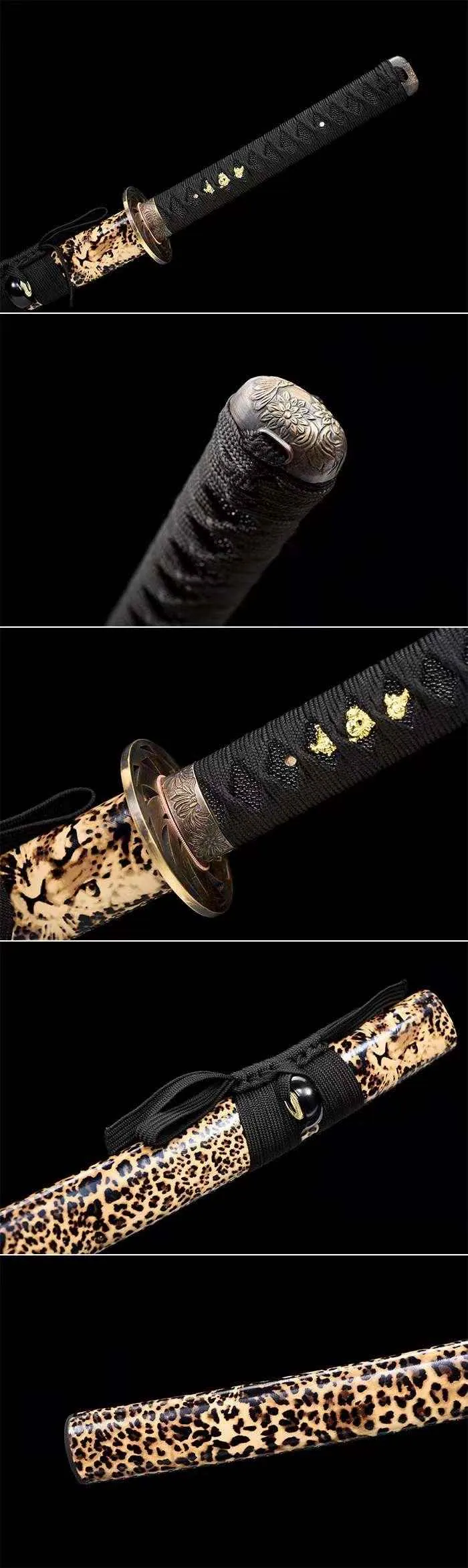 Katana Hyō en acier damas avec gorge, saya en bois laqué, vue 6