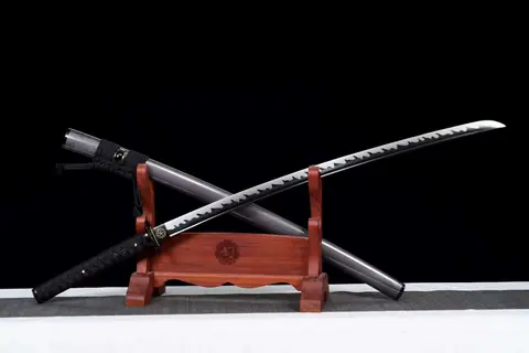 Katana Kage en acier au manganèse noirci, saya en bois d'ébène