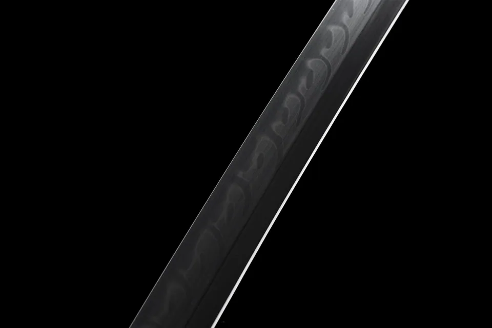 Katana Kageho en acier T10 à hamon, saya noire mate à kurigata laqué, vue 6