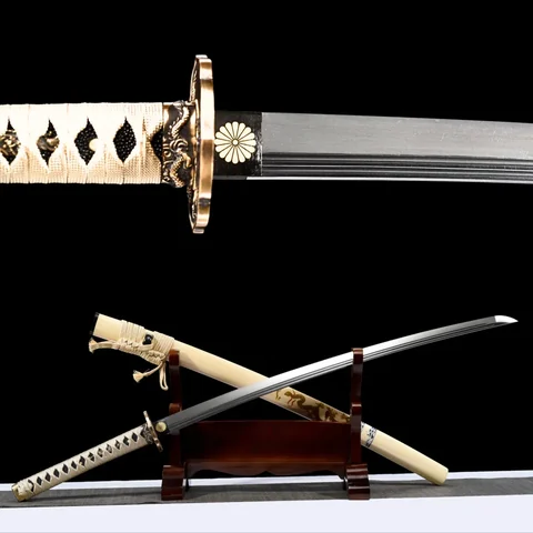 Katana Kamon à deux bo-hi, saya laqué au motif de dragon