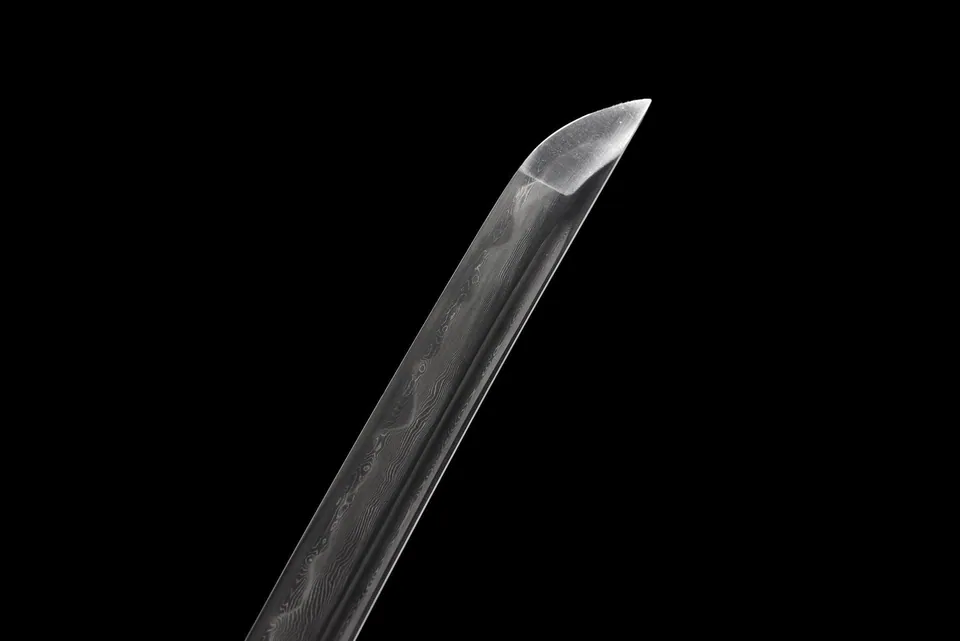 Katana Kiku Hana en acier de Damas, saya noire à fleurs et fruits, vue 5
