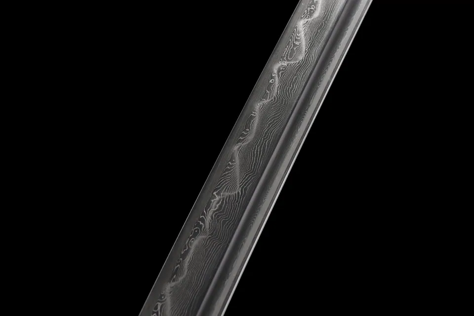 Katana Kiku Hana en acier de Damas, saya noire à fleurs et fruits, vue 6