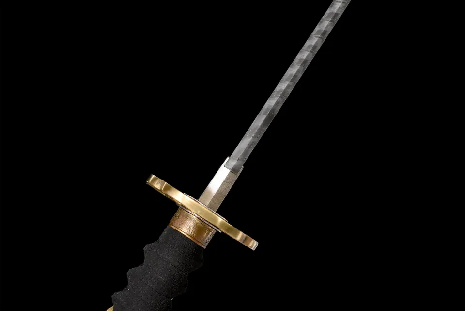 Katana Kinryū en acier de Damas, saya noire et dragon doré sculpté, vue 8