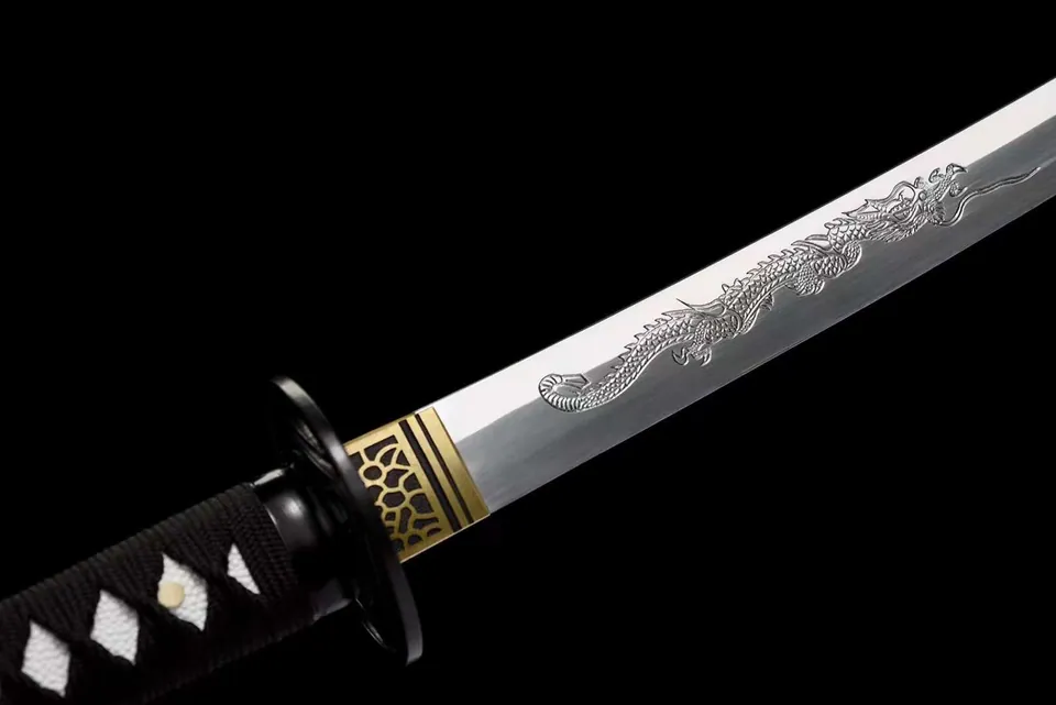 Katana Koi en acier au manganèse, lame acier naturel, tsuba en fer, vue 4