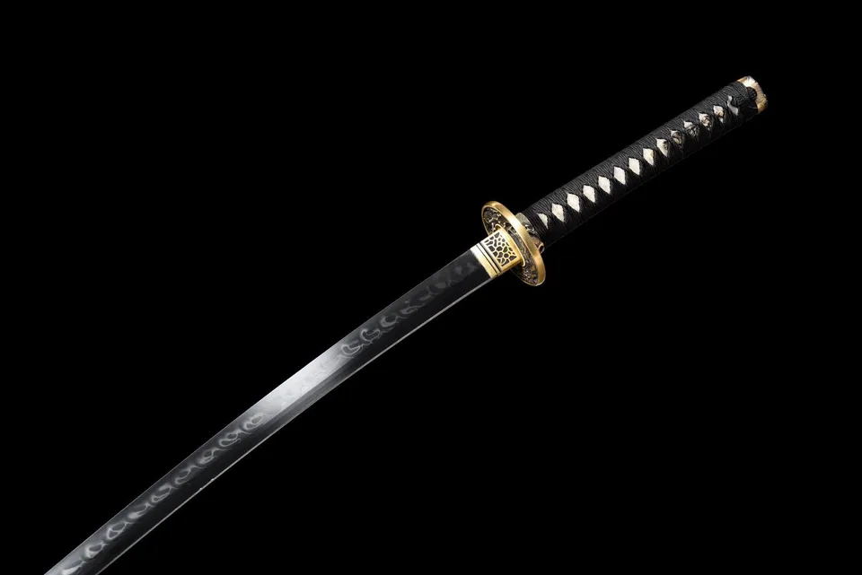 Katana Kokuhoto en acier T10 avec hamon, saya noir au phénix, vue 8