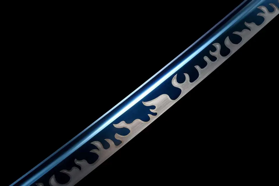 Katana Koori en acier au manganèse, lame bleue, saya en ébène, vue 3