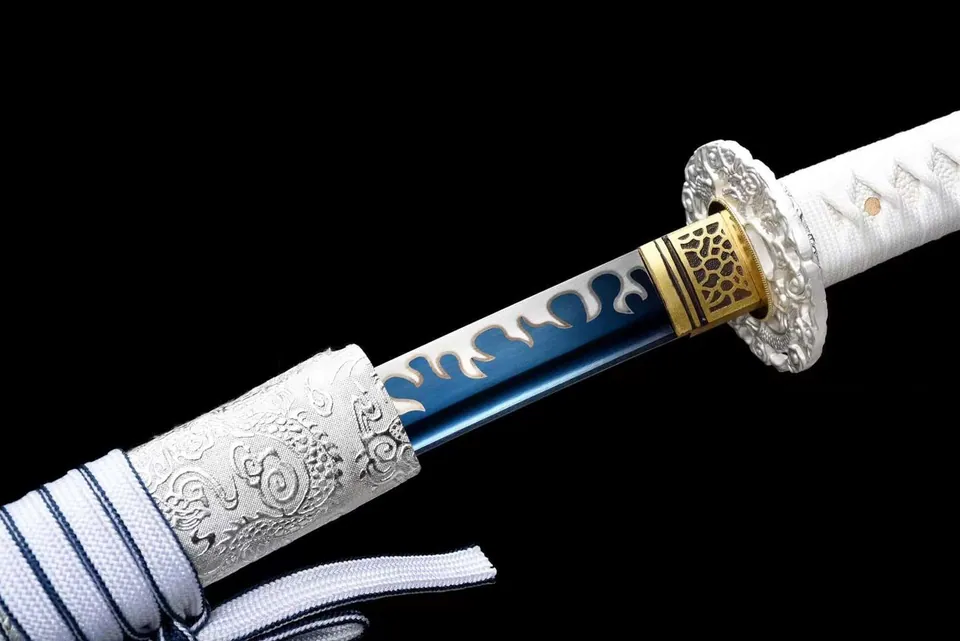 Katana Koori en acier au manganèse, lame bleue, saya en ébène, vue 5