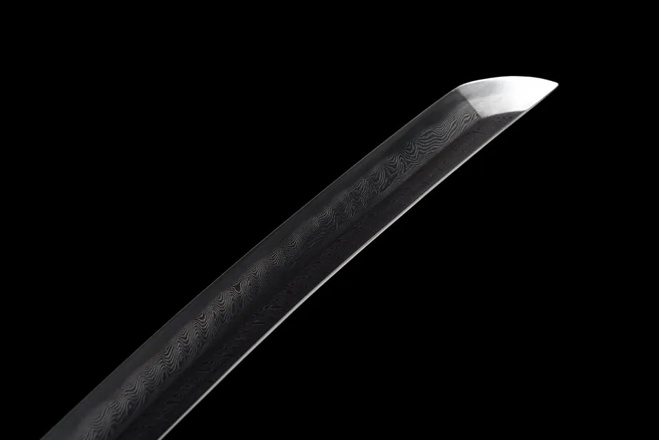 Katana Kōyō Tachi en acier damas avec hamon, saya bordeaux, vue 5