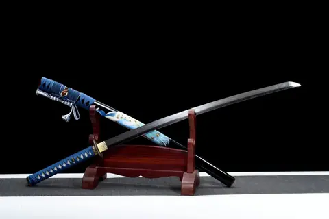Katana Kujaku en acier T10, hamon en clou de girofle, saya au paon