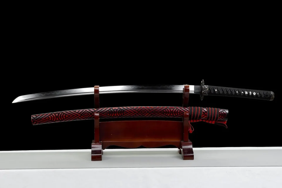 Katana Kurenai no Kaze en acier damas, saya rouge cramoisi