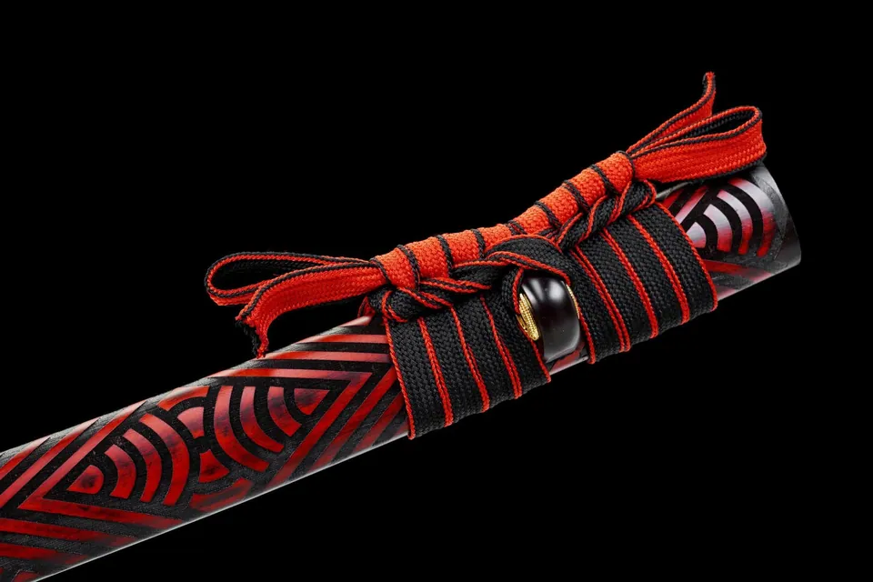 Katana Kurenai no Kaze en acier damas, saya rouge cramoisi, vue 5