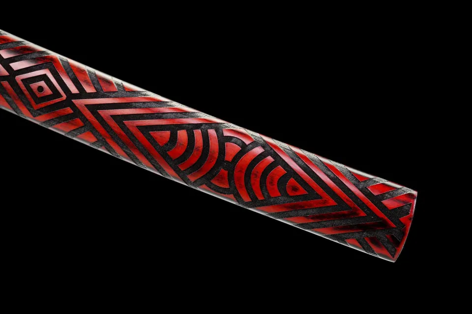 Katana Kurenai no Kaze en acier damas, saya rouge cramoisi, vue 6