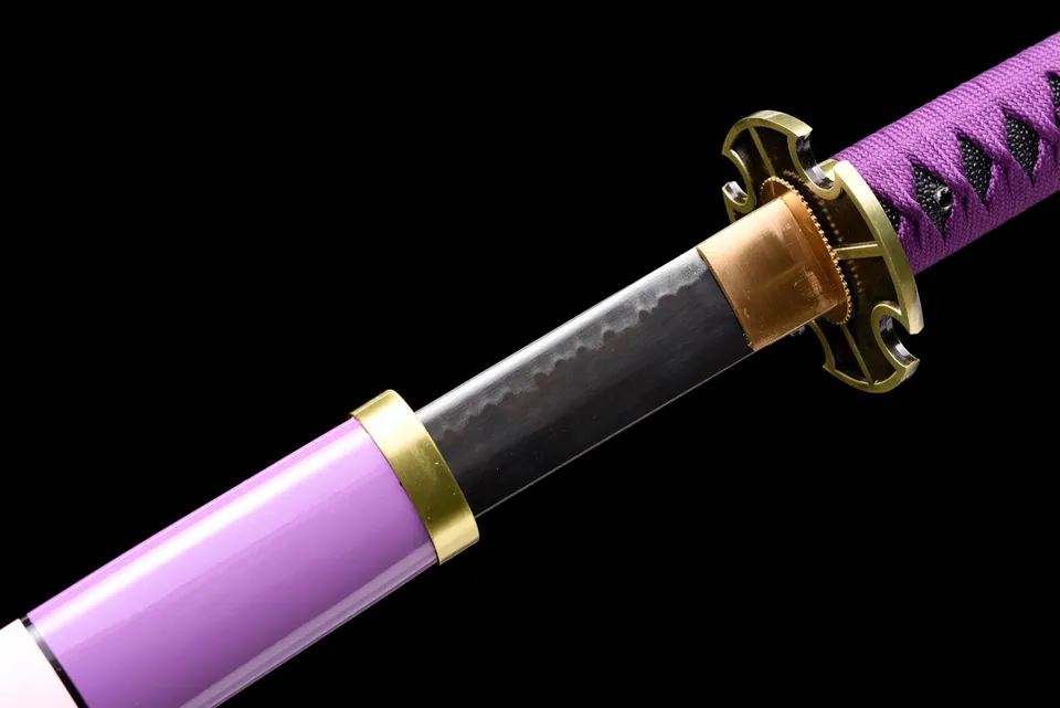 Katana Nidai Kitetsu inspiré de One Piece, acier 1060, cordage violet, vue 5
