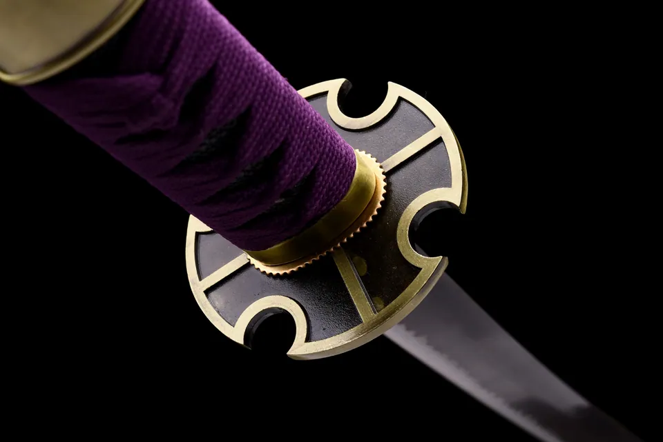 Katana Nidai Kitetsu inspiré de One Piece, acier 1060, cordage violet, vue 7