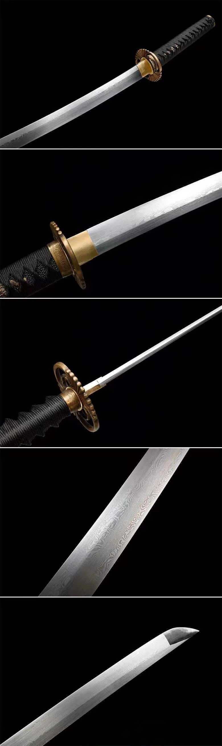 Katana Ōku en acier 608, tsuba en laiton, saya en bois laqué, vue 6