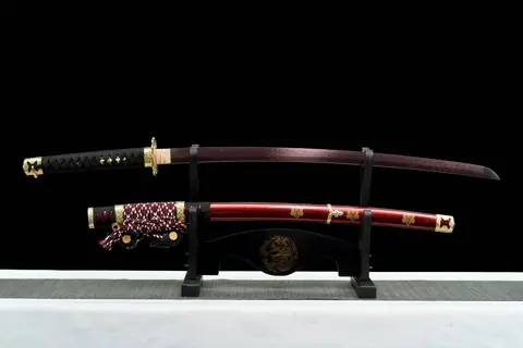 Katana Owari en acier damas pourpre, monture de style tachi