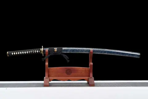 Katana Ray en acier T10 à hamon, saya bleu au motif de raie