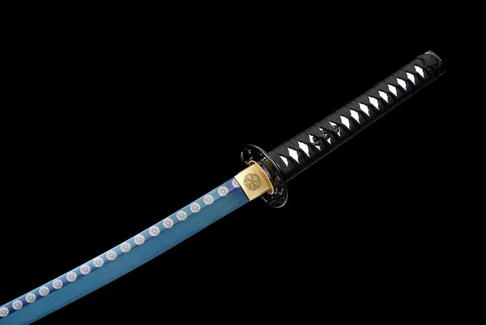 Katana Rei en acier au manganèse, lame bleue, tsuba en fer sculpté, vue 4