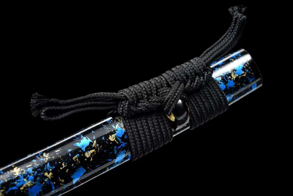 Katana Rei en acier au manganèse, lame bleue, tsuba en fer sculpté, vue 5