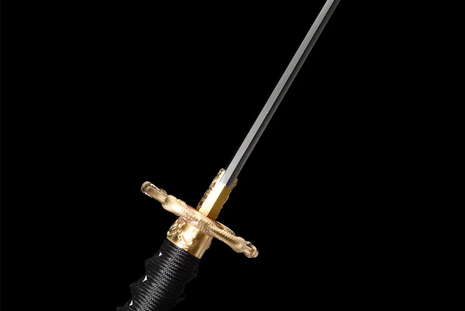 Katana Ryū no Hōkō en acier T10, saya noire, dragon incrusté d'argent, vue 8