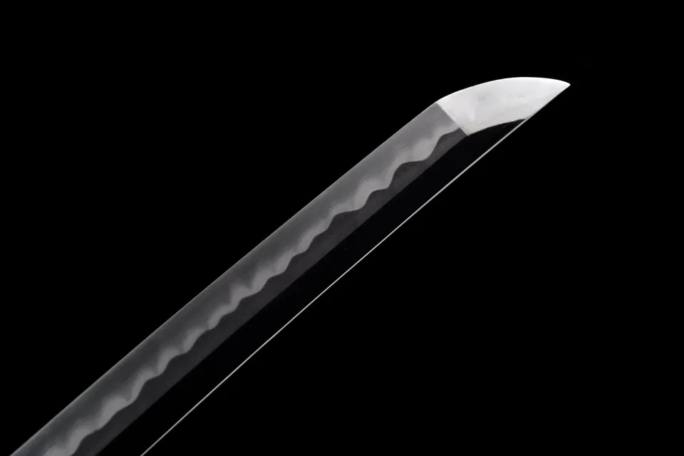 Katana Ryu no Kiba, hamon midare, saya bleu et or craquelé, vue 5