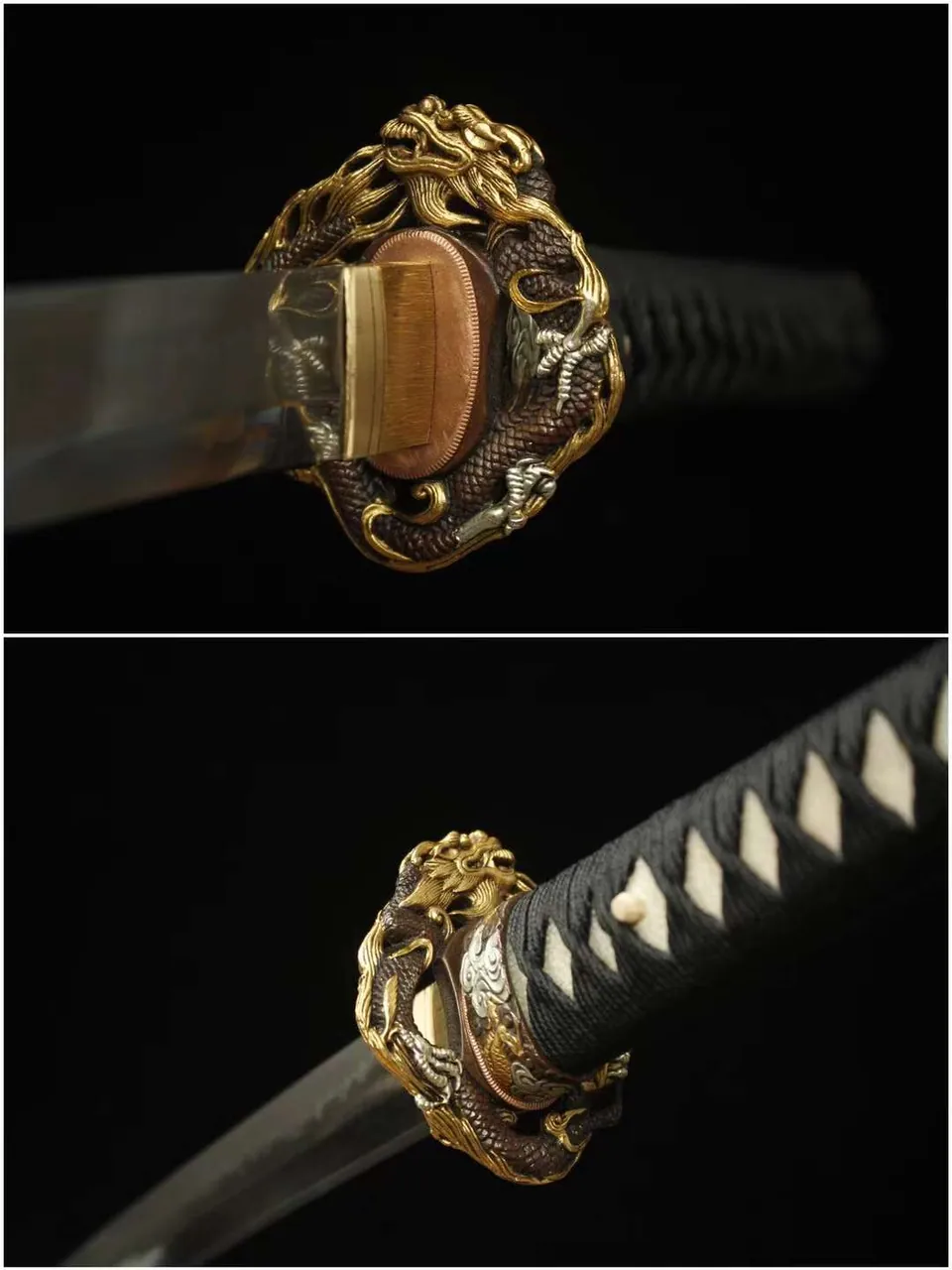 Katana Ryuza en acier T10 à hamon sanbon sugi, saya dragon, vue 5