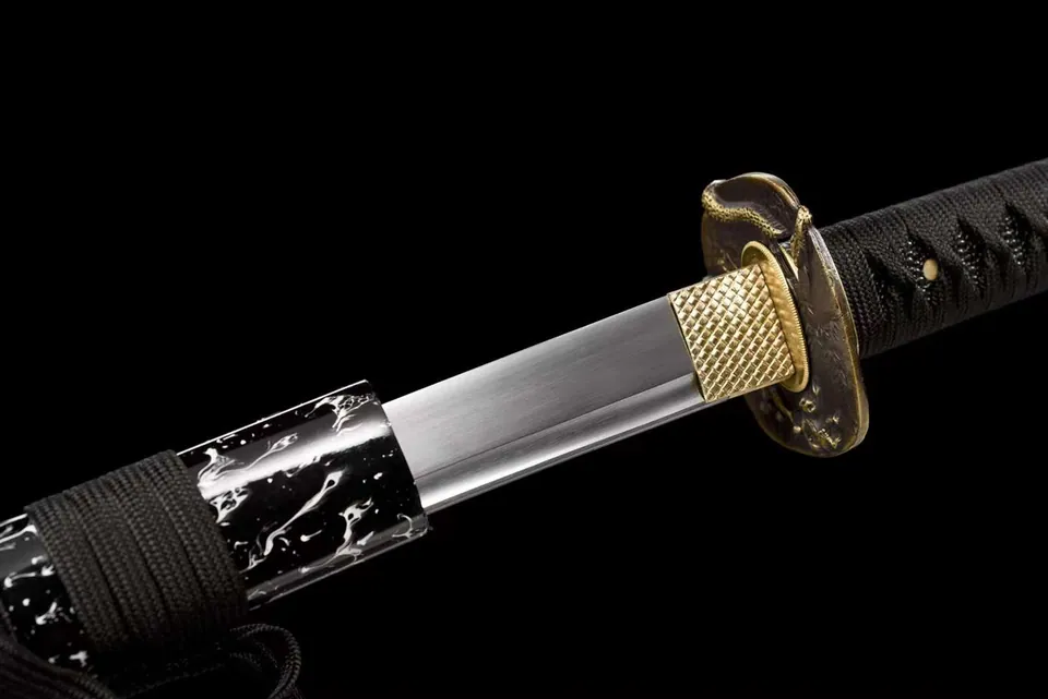 Katana Saru en acier à ressort avec bo-hi, saya noir, vue 3