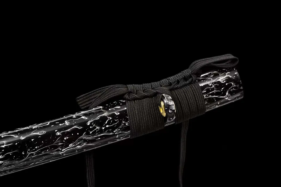 Katana Saru en acier à ressort avec bo-hi, saya noir, vue 6