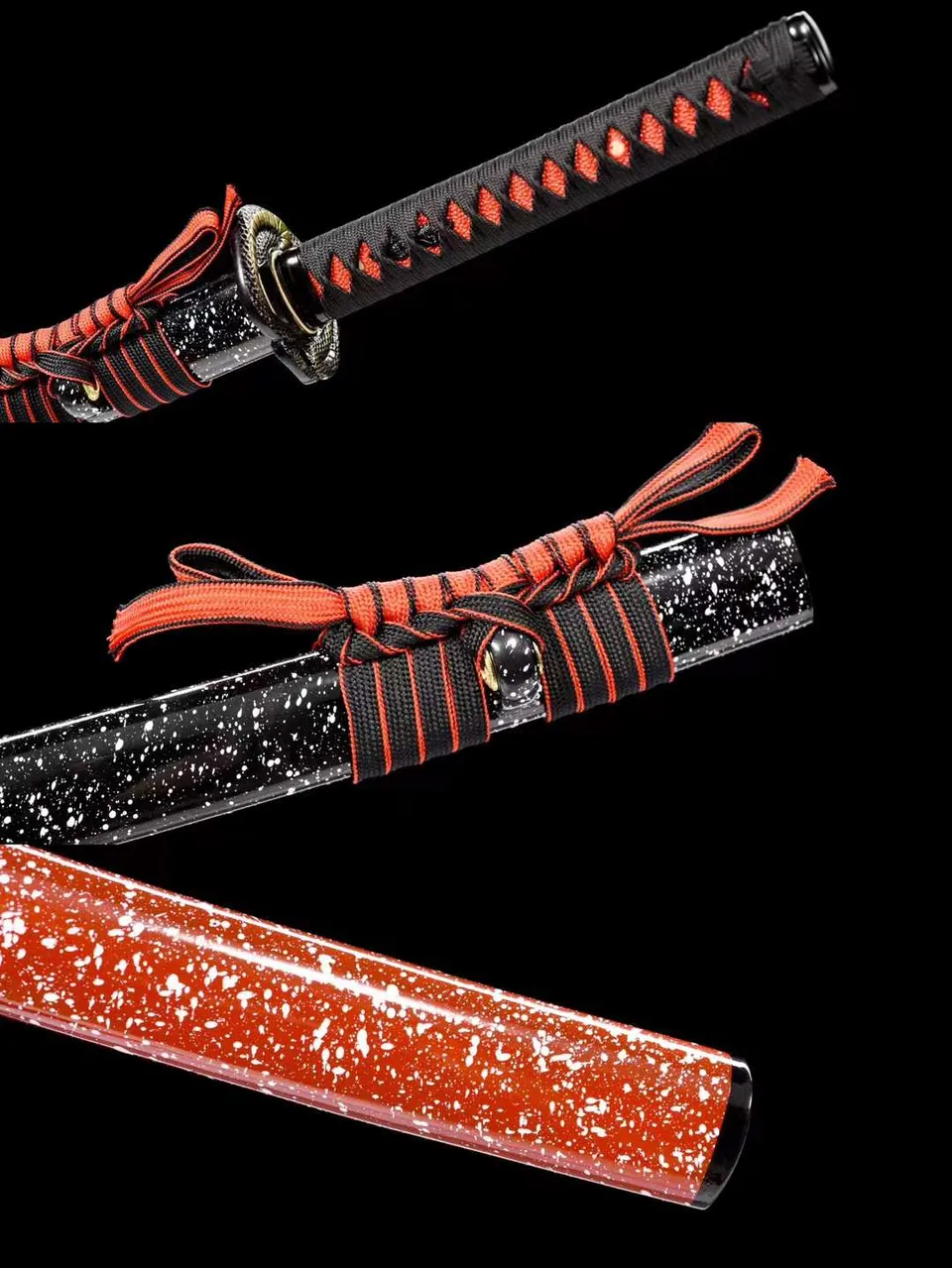 Katana Sensou en acier T10 à hamon et bo-hi, saya noire et rouge, vue 8
