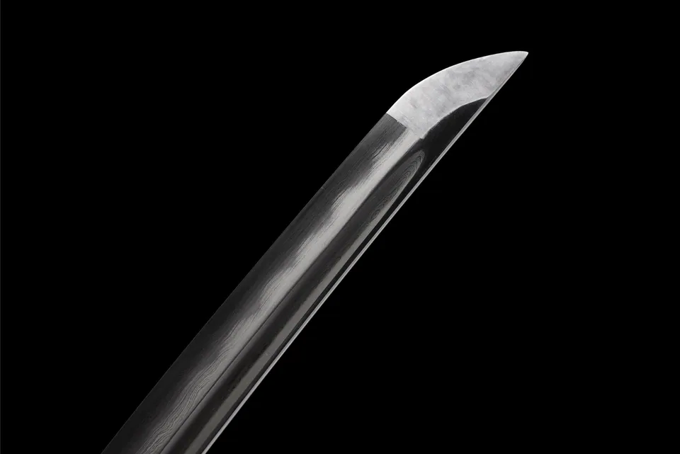 Katana Shirasaya en acier de Damas à hamon, monture en bois naturel, vue 5